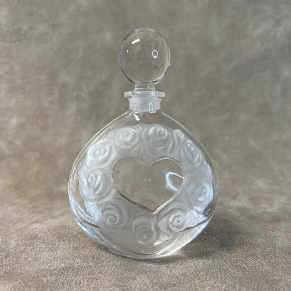 Other - Vintage Perfume Glass Bottle with Heart & Roses Center